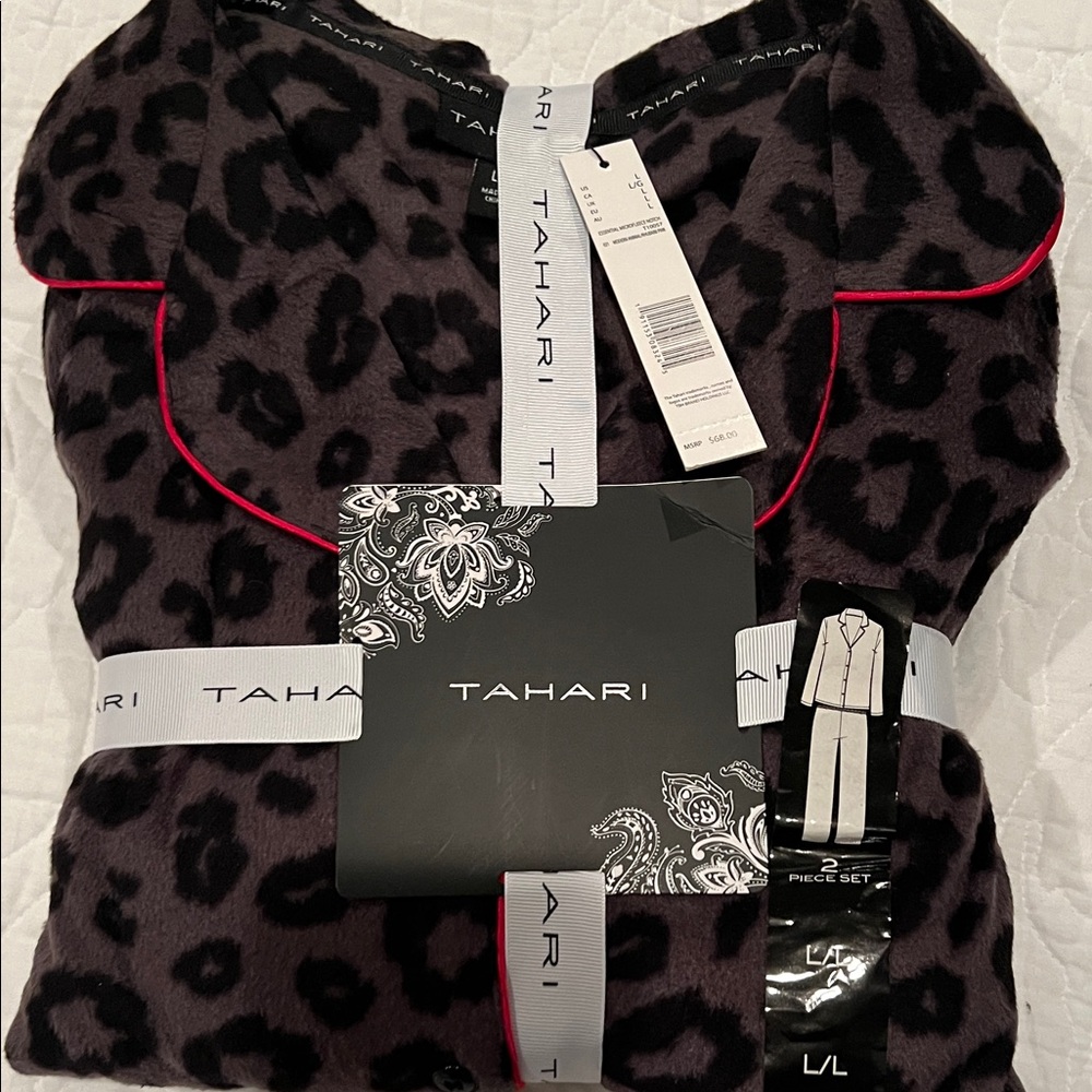 Tahari Black and Red Leopard flannel Pajama Set
